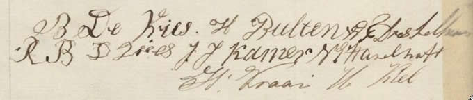 Handtekeningen onder de huwelijksakte van Borgert de Vries en Hindrikje Bulten. 